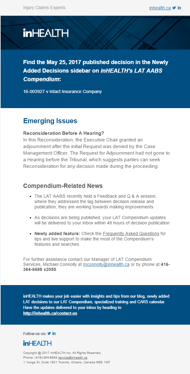 LAT Compendium Updated With 1 New Decision Released May 25, 2017 - inHEALTH